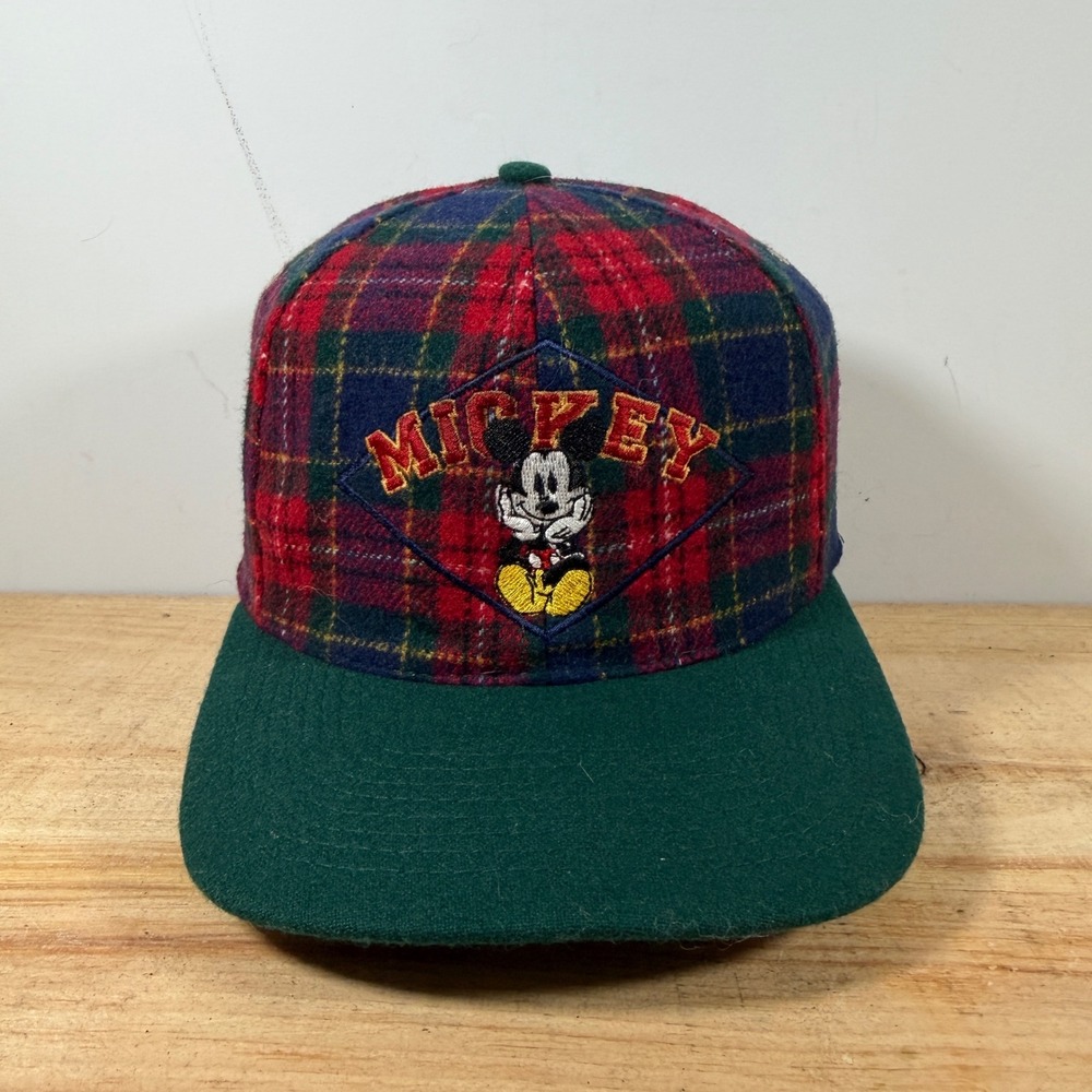 Vintage Mickey & Co Hat OSFM Red 90s Plaid Baseball Cap Wool Disney Hat